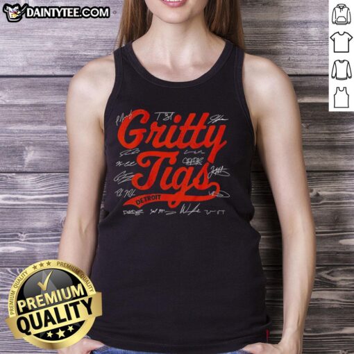Happy Detroit Tigers baseball players in signature tank tops, showcasing team spirit for 2025 Gritty Tigs season.