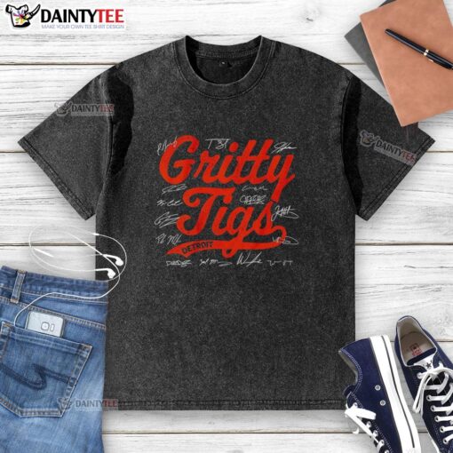 Happy Detroit Tigers baseball players in signature washed T-shirt, showcasing team spirit and grit in 2025.