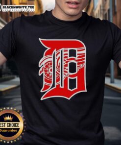 Happy Detroit Tigers X Red Wings logo mashup T-shirt featuring vibrant colors and team spirit design for fans.