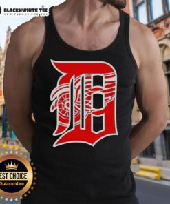 Happy Detroit Tigers X Red Wings logo mashup tank top design, perfect for sports fans and summer wear.