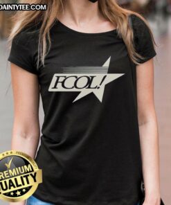 Happy Fcol Star logo on a stylish ladies tee, perfect for casual wear and showcasing your unique fashion sense.