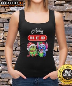 Happy Grinch and Stitch X H-E-B Merry Christmas tank top featuring festive designs perfect for holiday celebrations.
