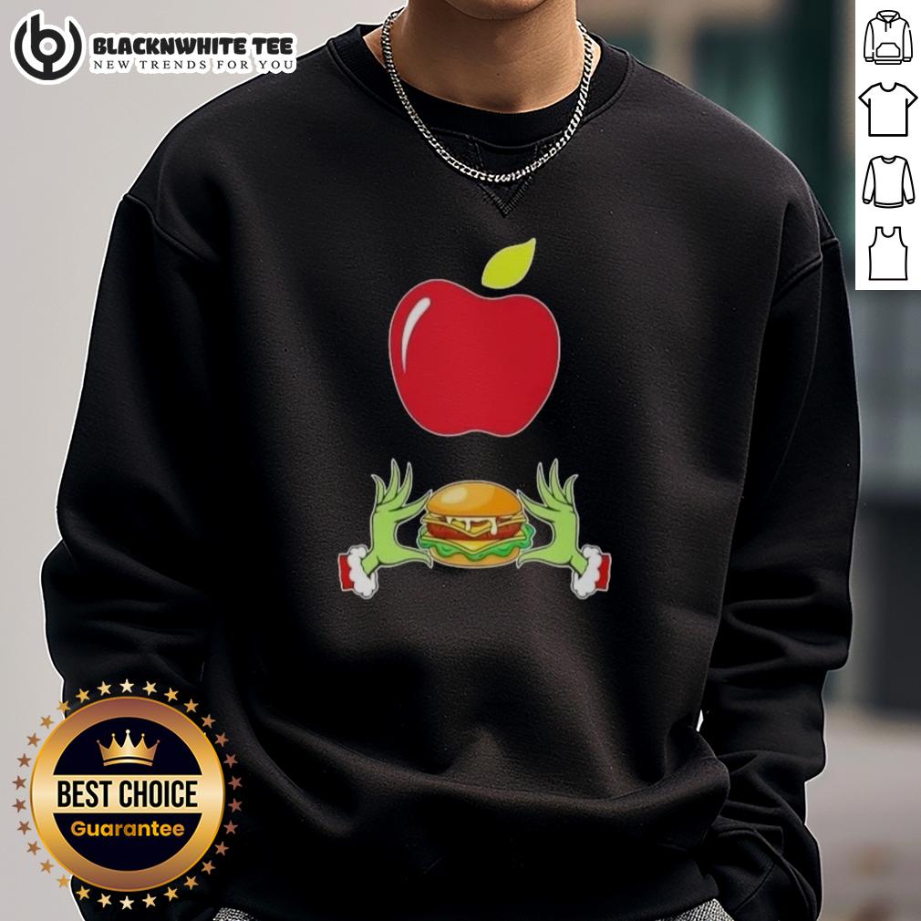 Happy Grinch Hands Love Applebee'S Merry Christmas Sweatshirt Happy Grinch hands holding a heart, featuring 'Love Applebee's' on a Merry Christmas sweatshirt design.