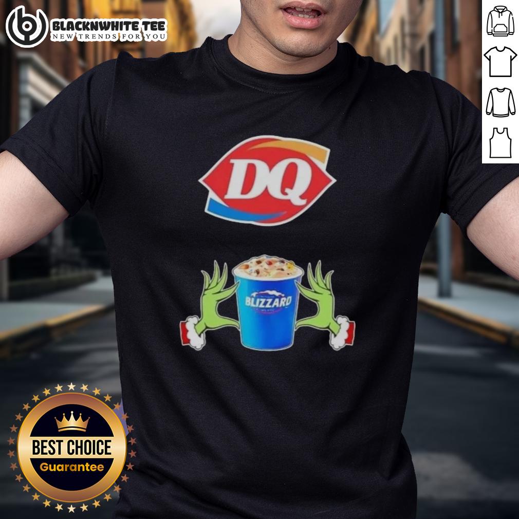 Happy Grinch Hands Love Dairy Queen Merry Christmas T Shirt Happy Grinch hands forming a heart on a Merry Christmas T-shirt featuring Dairy Queen logo and festive design.