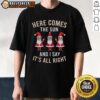 Happy Here Comes The Sun Christmas T-Shirt featuring cheerful design, perfect for festive celebrations and holiday spirit.