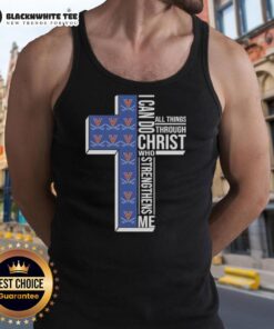 Alt Text: Virginia Cavaliers football cross tank top featuring I can do all things through Christ who strengthens me design.