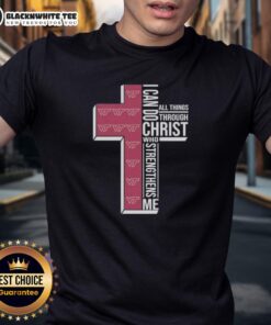 Alt Text: Virginia Tech Football cross t-shirt featuring 'I Can Do All Things Through Christ Who Strengthens Me' design.