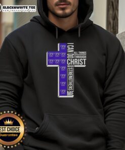 Washington Huskies football cross hoodie featuring 'I Can Do All Things Through Christ Who Strengthens Me' design.