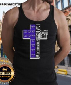Washington Huskies football cross tank top with 'I Can Do All Things Through Christ' design, perfect for fans and workouts.