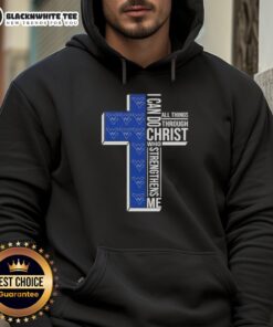 Alt Text: West Virginia Mountaineers football hoodie featuring 'I Can Do All Things Through Christ' design.