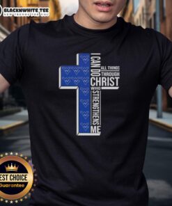 Happy I Can Do All Things Through Christ Who Strengthens Me West Virginia Mountaineers Football Cross T-Shirt design.