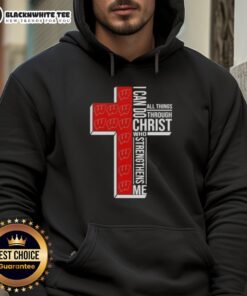 Happy I Can Do All Things Through Christ hoodie for Wisconsin Badgers football fans, showcasing team spirit and faith.