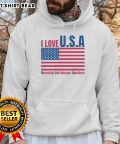 Happy I Love U.S.A. Undertale hoodie featuring unique design celebrating fandom and social themes like exchanges and abortions.