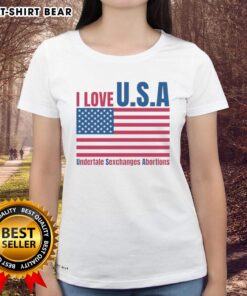 Happy I Love U.S.A. Undertale tee for ladies featuring vibrant graphics and a playful design celebrating love and freedom.