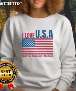 Happy I Love U.S.A. sweatshirt featuring Undertale graphics, perfect for fans of unique gaming apparel and pop culture.