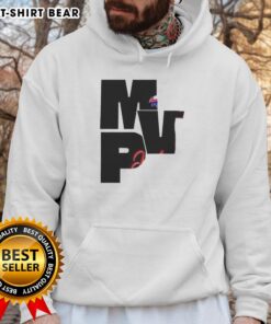 Alt Text: Happy Josh Allen wearing a Buffalo Bills hoodie with Be Good, Do Good, God Bless design, celebrating MVP spirit.