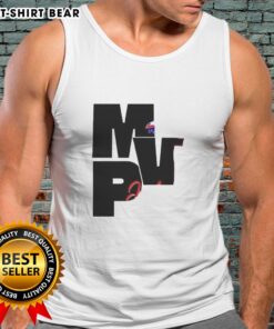 Happy Josh Allen in a Buffalo Bills tank top, promoting 'Be Good, Do Good, God Bless' as an MVP player.