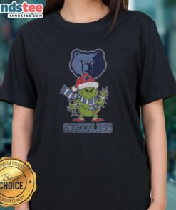 Happy Memphis Grizzlies Christmas Grinch Santa Hat holiday 2025 ladies tee featuring festive team colors and design.