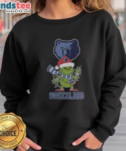 Happy Memphis Grizzlies Christmas Grinch sweatshirt with Santa hat for the 2025 holiday season.