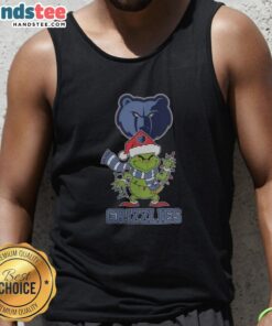 Happy Memphis Grizzlies Christmas tank top featuring a Grinch in a Santa hat for the 2025 holiday season.