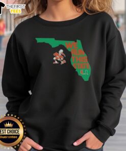 Happy Miami Hurricanes We Run This State Florida Map Sweatshirt featuring vibrant design and team spirit for fans.