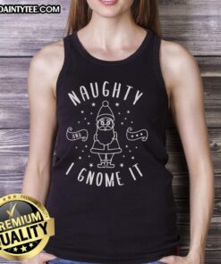 Happy Naughty I Gnome It Tank Top featuring a playful gnome graphic, perfect for casual summer outings and fun adventures.
