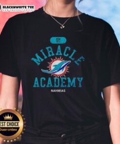 Happy NFL Miami Dolphins Miracle Academy Nahmias Ladies Tee featuring vibrant team colors and stylish design.