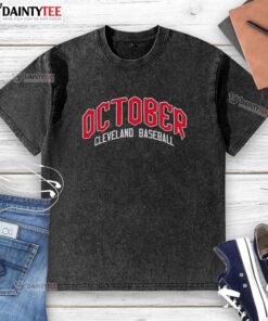 Happy October Cleveland Guardians Baseball Postseason 2025 washed t-shirt featuring team logo and vibrant colors.