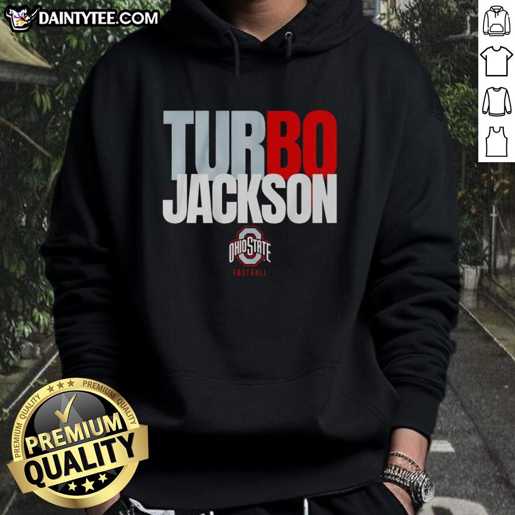 happy-ohio-state-buckeyes-football-bo-jackson-turbo-hoodie Happy Ohio State Buckeyes football fan wearing a Bo Jackson Turbo hoodie, showcasing team spirit and style.