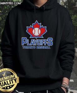 Happy fans wearing Toronto baseball hoodies celebrate during playoffs, showcasing team spirit and excitement.
