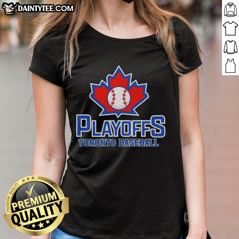 happy-playoffs-toronto-baseball-ladies-tee Alt Text: Happy Toronto Baseball Ladies Tee showcasing team spirit for playoffs with vibrant colors and playful design.