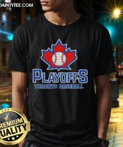 Happy Playoffs Toronto Baseball T-Shirt featuring vibrant team colors and a fun design for enthusiastic fans.