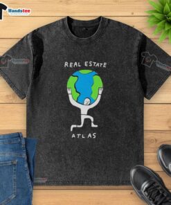 Happy Real Estate Atlas Planet Earth washed t-shirt featuring a colorful design and comfortable fit for casual wear.