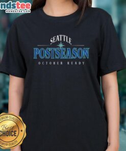 Happy Seattle Mariners postseason October 2025 ladies tee featuring vibrant team colors and a stylish design.