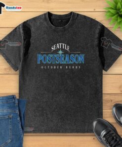 Happy Seattle Mariners Postseason October 2025 washed t-shirt featuring team logo and vibrant blue color.