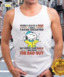 Alt Text: Happy Snoopy wearing a tank top with 'When I Gave A F*ck I Was Taken' design, perfect for casual summer outfits.