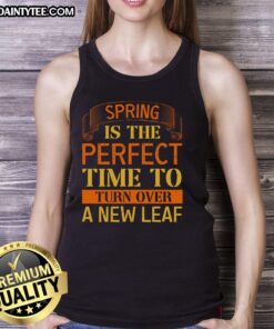 Happy Spring tank top featuring a vibrant leaf design, perfect for embracing new beginnings this season.