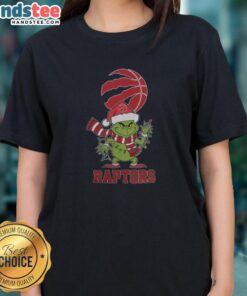 Happy Toronto Raptors Christmas Grinch Santa Hat holiday tee for ladies, perfect for festive basketball fans in 2025.