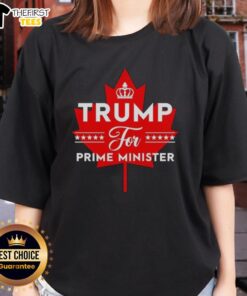Happy Trump for Prime Minister Canada tee featuring a maple leaf design, perfect for patriotic supporters.