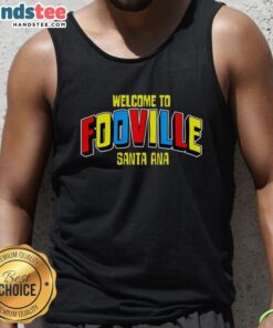 Happy Welcome to Fooville Santa Ana tank top featuring vibrant colors and a playful design, perfect for summer wear.