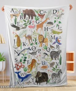 Hot Animal Alphabet A To Z Watercolor Wildlife Blanket Fleece Customized Blanket