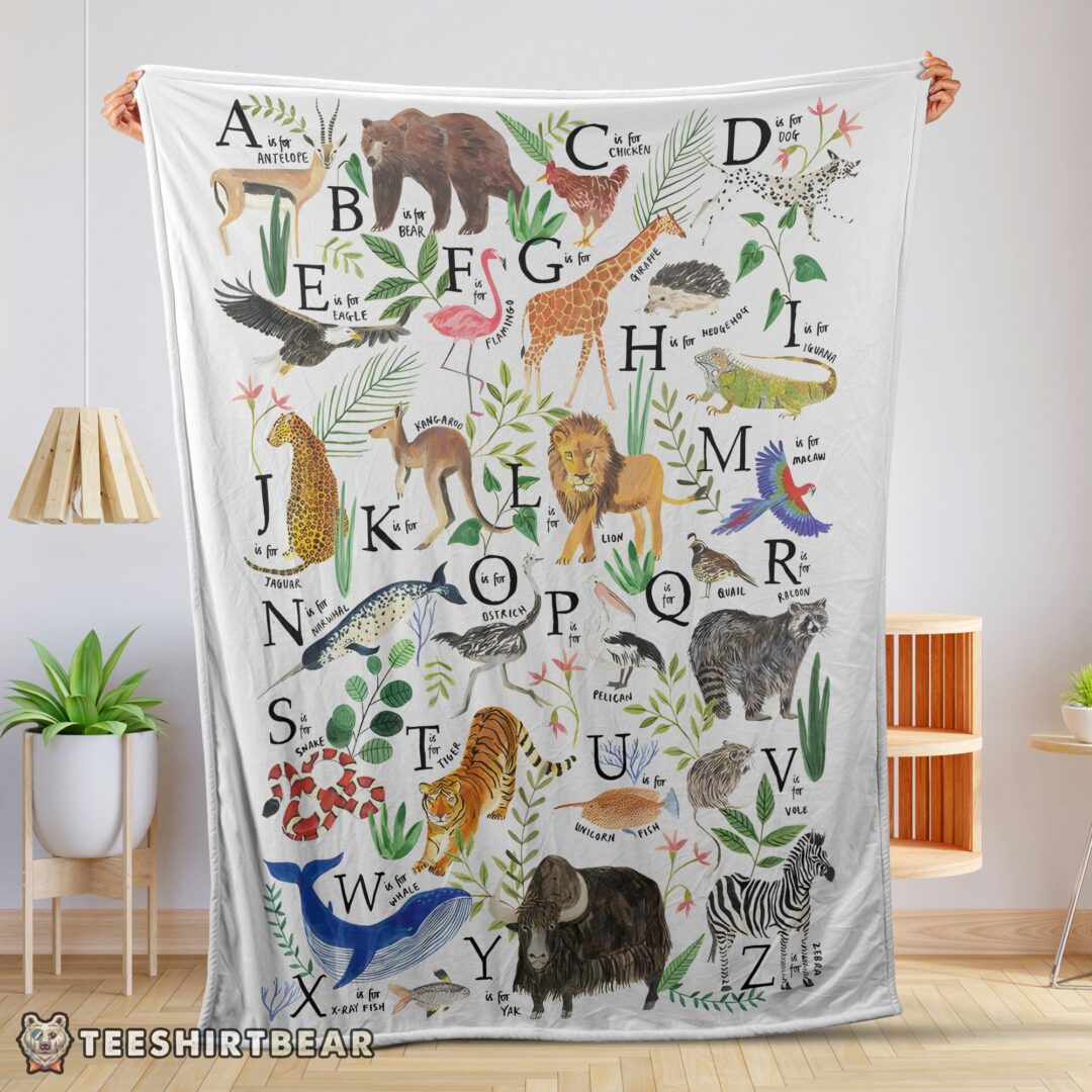 Hot Animal Alphabet A To Z Watercolor Wildlife Blanket Fleece Customized Blanket-mk-01