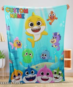 Hot Baby Shark & Friends Poster Rainbow Text Blanket Fleece Customized Blanket