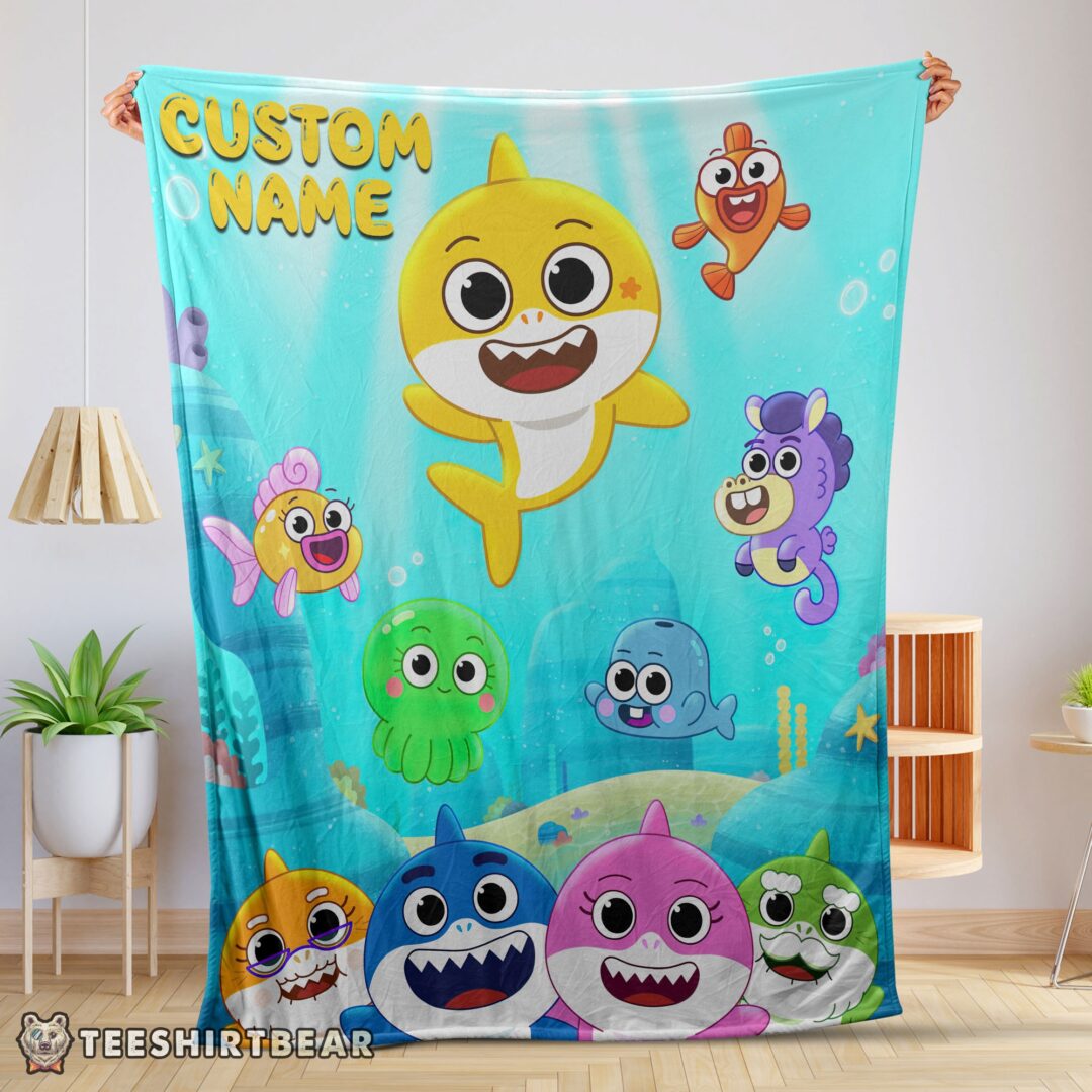 Hot Baby Shark & Friends Poster Yellow Text Blanket Fleece Customized Blanket-mk-01
