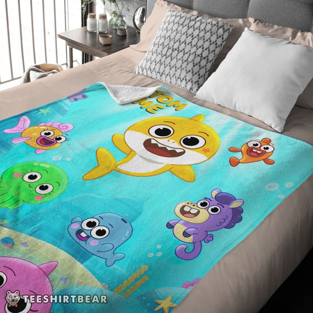 Hot Baby Shark & Friends Poster Yellow Text Blanket Fleece Customized Blanket-mk-03