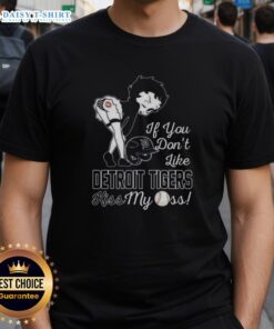 Hot Betty Boop MLB T-shirt featuring 'If You Don't Like Detroit Tigers, Kiss My Ass' slogan in vibrant colors.