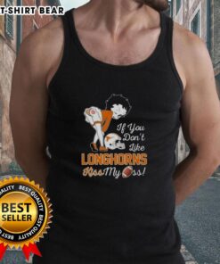 Hot Betty Boop tank top with 'If You Don't Like Texas Longhorns, Kiss My Ass' design, perfect for Texas sports fans.