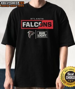 Hot Bud Light Atlanta Falcons team T-shirt featuring bold logo and vibrant colors, perfect for game day attire.
