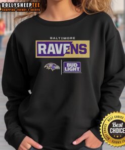Hot Bud Light Baltimore Ravens team sweatshirt featuring vibrant colors and logo, perfect for game day or casual wear.