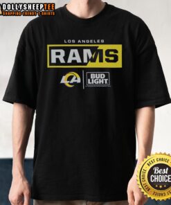 Alt Text: Hot Bud Light Los Angeles Rams team t-shirt featuring vibrant colors and logo, perfect for game day attire.